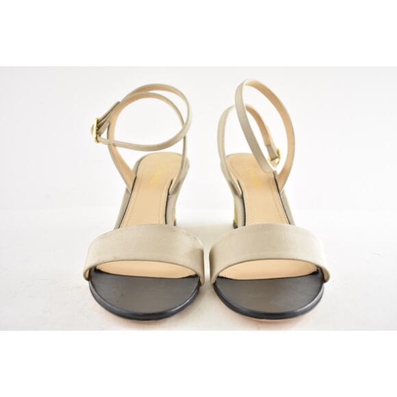 Chanel 17P Beige Grosgrain Pearl CC Logo Ankle Strap Sandals Wedge Heel Pump 37 - Picture 6 of 13